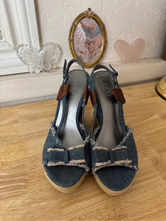 $_12.JPG?set_id=880000500F Guess Y2K Denim Bow Wedges Sandals Size 8 | Frayed Jean Espadrille Slingbacks